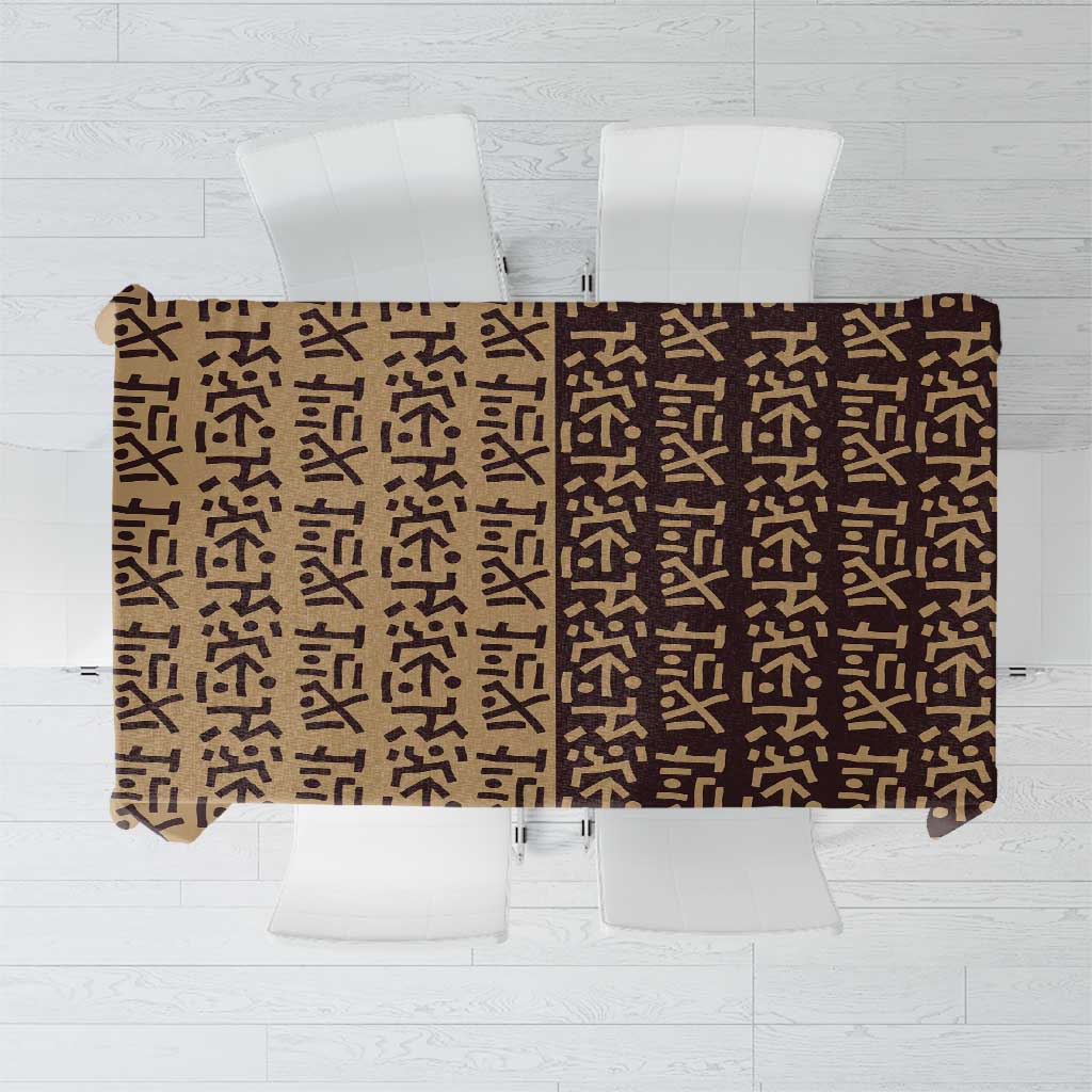 Tribe Script Tablecloth with Bold Mudcloth Symbols and Brown Tan Split Design - Wonder Print Shop