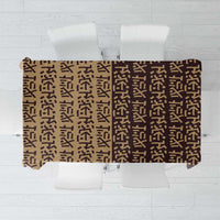 Tribe Script Tablecloth with Bold Mudcloth Symbols and Brown Tan Split Design - Wonder Print Shop