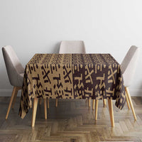 Tribe Script Tablecloth with Bold Mudcloth Symbols and Brown Tan Split Design - Wonder Print Shop