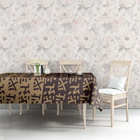 Tribe Script Tablecloth with Bold Mudcloth Symbols and Brown Tan Split Design - Wonder Print Shop