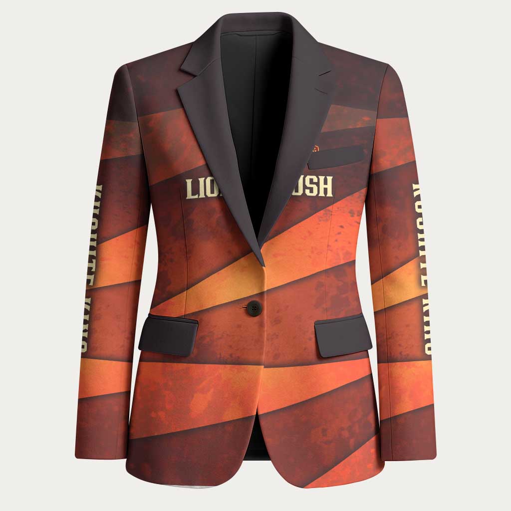 Taharqa Blazer with Warrior Portrait, Lion of Kush Title and Bold Red Defender of Africa - Wonder Print Shop