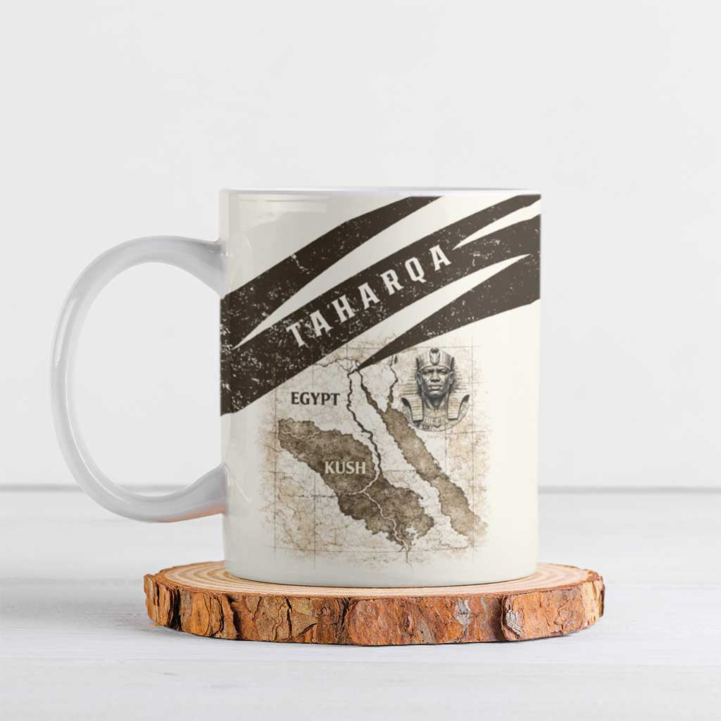 Taharqa Ceramic Mug with Ancient Map Illustration, King of Two Lands Title and Kush Egypt Temple - Wonder Print Shop