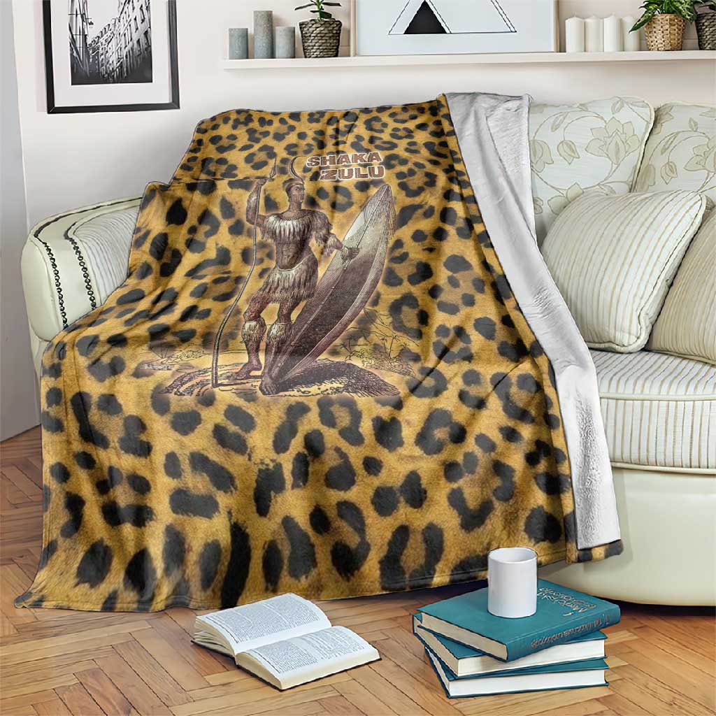 Shaka Zulu Blanket Leopard Print Design Traditional Warrior Spear and Shield Illustration Tribal King - Wonder Print Shop
