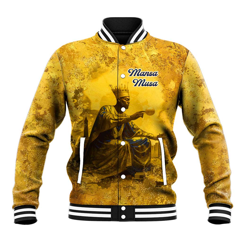 Mansa Musa Baseball Jacket Golden Legacy Theme Ancient Map Regal Portrait of Mali Emperor Timbuktu - Wonder Print Shop