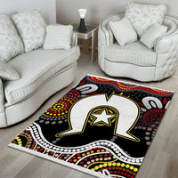 Multicolor Aboriginal-style area rug featuring a white kangaroo outline with yellow star on black
