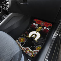 Front passenger car floor mat, black with multicolor Aboriginal-inspired pattern
