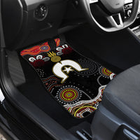 Front driver car floor mat, black with multicolor Aboriginal-inspired dot swirl design