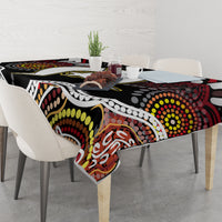 Multicolor aboriginal pattern tablecloth on dining table with rounded and dotted designs