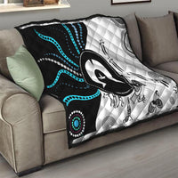 Aboriginal Pattern Torest Strait Island quilt TS04 draped on sofa with teal-accented design