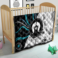 Aboriginal Pattern Torest Strait Island quilt TS04 on a baby bed, black and white star motif