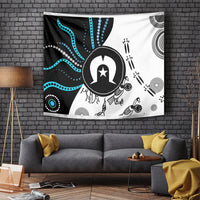 Multicolor Aboriginal-style wall tapestry with large central emblem and concentric circle accents