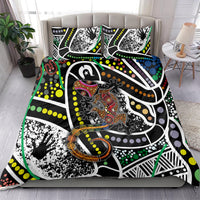 Multicolor Aboriginal lizard dot art bedding set featuring bold geometric duvet and two pillows