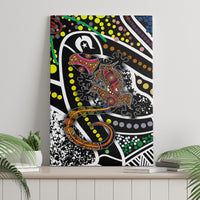 Multicolor lizard motif canvas wall art on a wall, featuring dotted bands and ornate shapes.