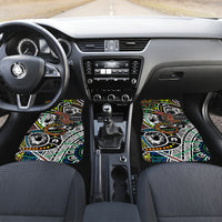 Car floor mat set with multicolor dot art lizard pattern on both front seat areas