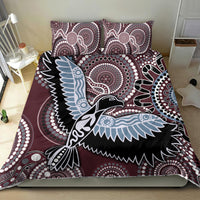 Maroon bird bedding set with black and light blue feathered bird design and two pillowcases