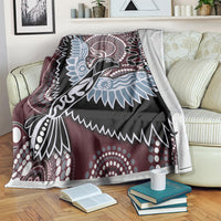 Bird pattern blanket with maroon, black, light blue and white tribal design