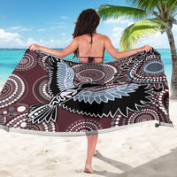 Bird-pattern sarong with large mandala circles and blue wings, black and maroon