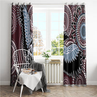 Window curtain set featuring light-blue bird wings and burgundy and black dot pattern