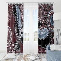 Lined window curtain panels with burgundy, black, and light-blue bird and dot motif