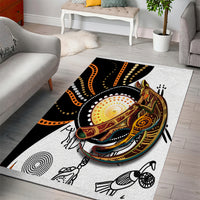 Aboriginal kangaroo dot art area rug with large central kangaroo and swirling dot patterns