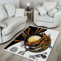 Aboriginal kangaroo dot art area rug with multicolor kangaroo artwork on white ground