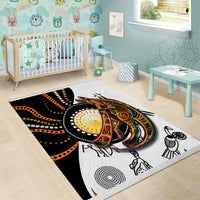 Aboriginal kangaroo dot art area rug featuring bold kangaroo motif and dotted accents