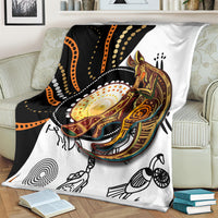 Aboriginal kangaroo dot art blanket covering a couch seat, large kangaroo graphic and dot details