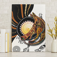 Canvas wall art featuring multicolor Aboriginal-style kangaroo dot artwork on a white background.