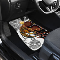 Multicolor Aboriginal kangaroo dot art car mat on rear seat, angled view