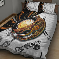 Multicolor Aboriginal kangaroo pattern quilt set on bed, black and white geometric dots