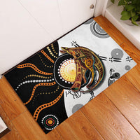 Rubber doormat with dot art kangaroo, black and white background, multicolor pattern