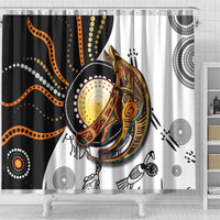 Multicolor shower curtain with kangaroo face graphic and dot mandala accents