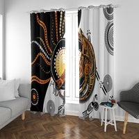 Two-panel window curtain set with Aboriginal dot graphics and kangaroo artwork