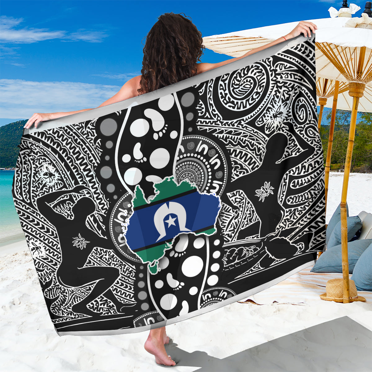 Torest Trait Islands Map Mix Aboriginal Pattern Sarong - Wonder Print Shop