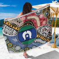 Multicolor Aboriginal pattern sarong with central blue-green emblem circle