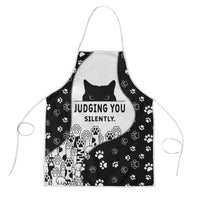 Judging You Silently Apron Black Cat Playful Monochrome Paw Print