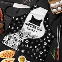 Judging You Silently Apron Black Cat Playful Monochrome Paw Print