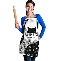 Judging You Silently Apron Black Cat Playful Monochrome Paw Print