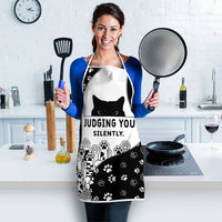Judging You Silently Apron Black Cat Playful Monochrome Paw Print