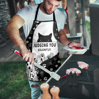 Judging You Silently Apron Black Cat Playful Monochrome Paw Print
