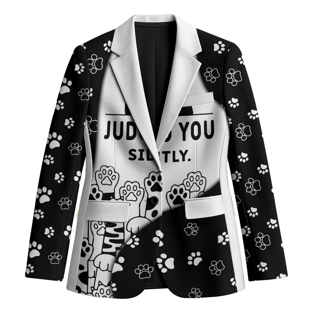 Judging You Silently Blazer Black Cat Playful Monochrome Paw Print