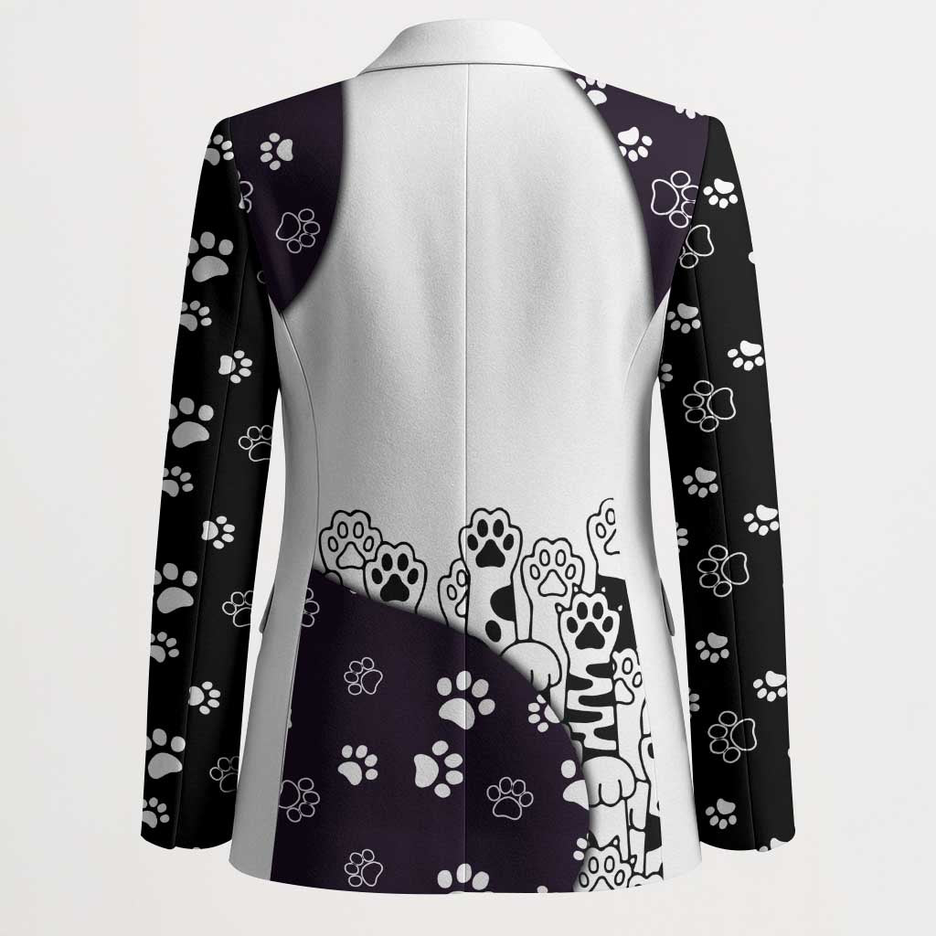 Judging You Silently Blazer Black Cat Playful Monochrome Paw Print