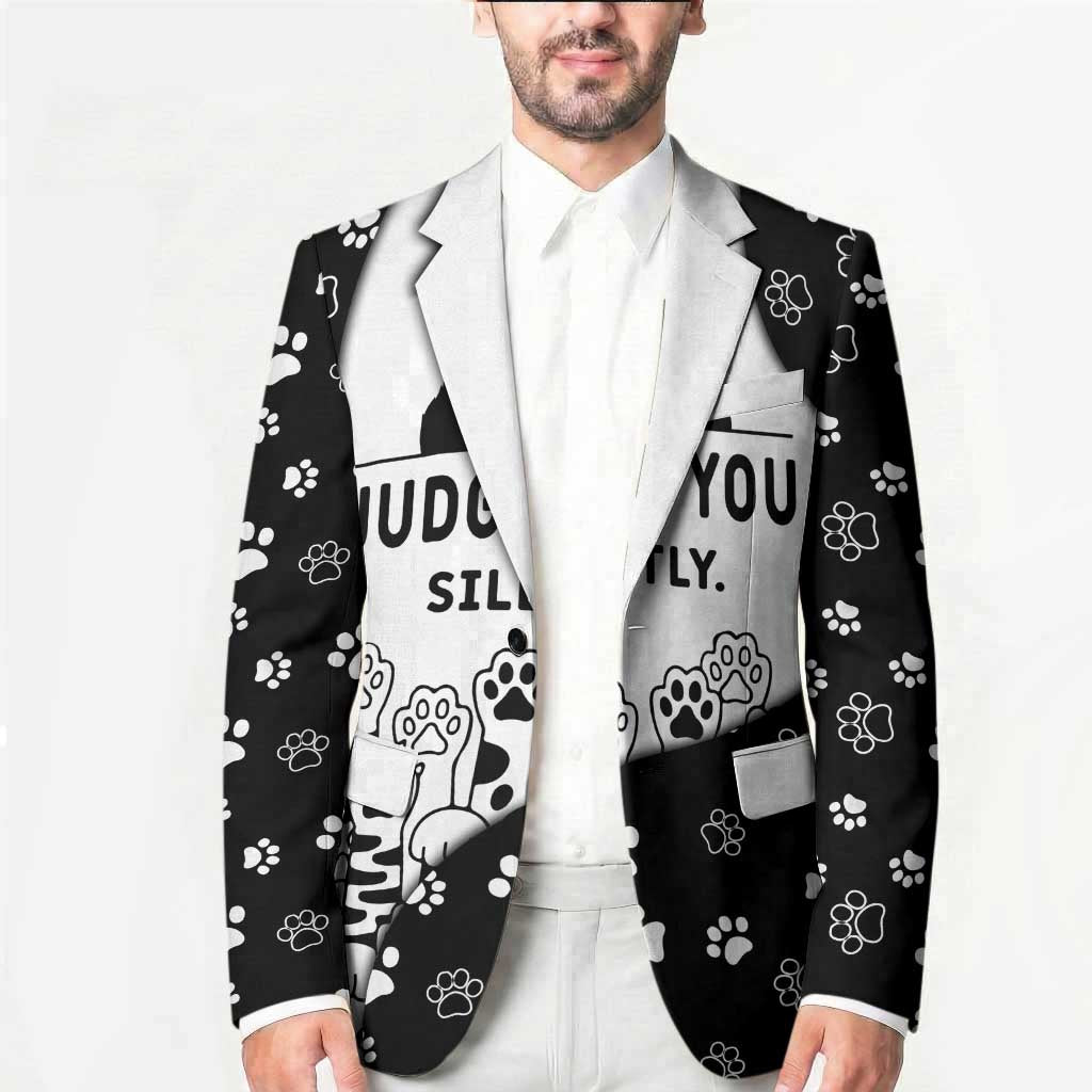 Judging You Silently Blazer Black Cat Playful Monochrome Paw Print