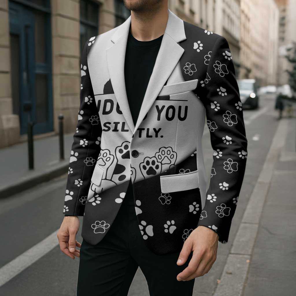 Judging You Silently Blazer Black Cat Playful Monochrome Paw Print