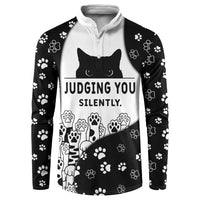 Judging You Silently Button Sweatshirt Black Cat Playful Monochrome Paw Print