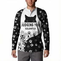 Judging You Silently Button Sweatshirt Black Cat Playful Monochrome Paw Print