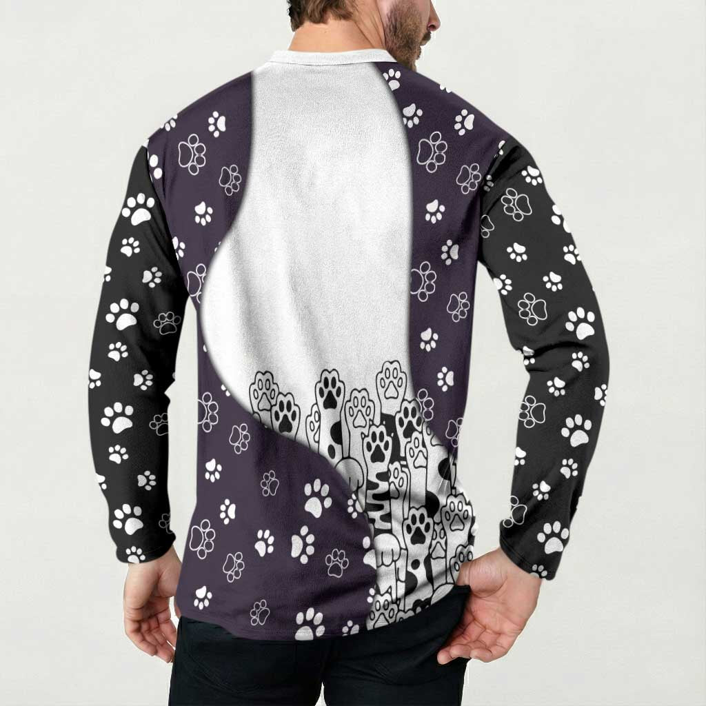 Judging You Silently Button Sweatshirt Black Cat Playful Monochrome Paw Print