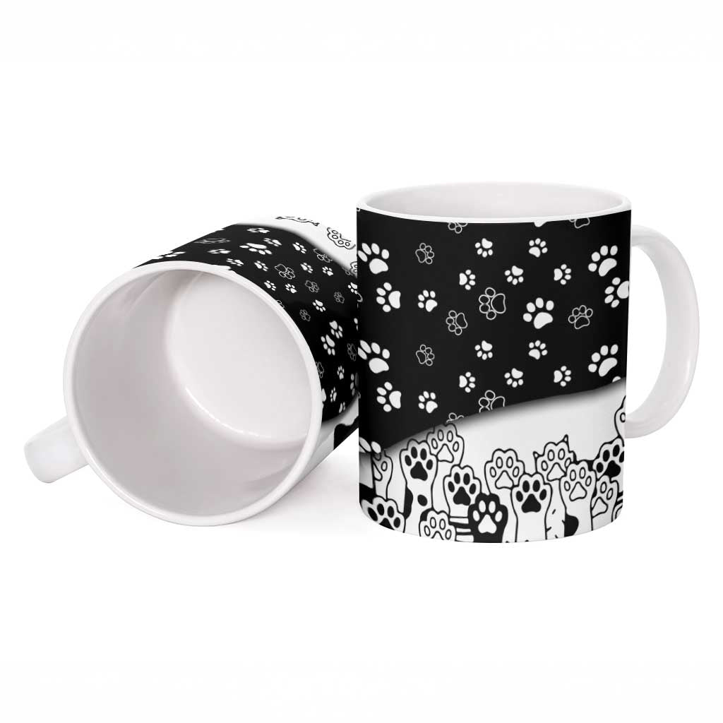 Judging You Silently Ceramic Mug Black Cat Playful Monochrome Paw Print