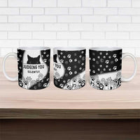 Judging You Silently Ceramic Mug Black Cat Playful Monochrome Paw Print
