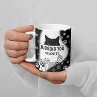 Judging You Silently Ceramic Mug Black Cat Playful Monochrome Paw Print